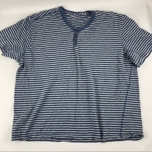 True Nation Tshirt Womens 2XlLBlue Striped Vneck Buttons Short Sleeve